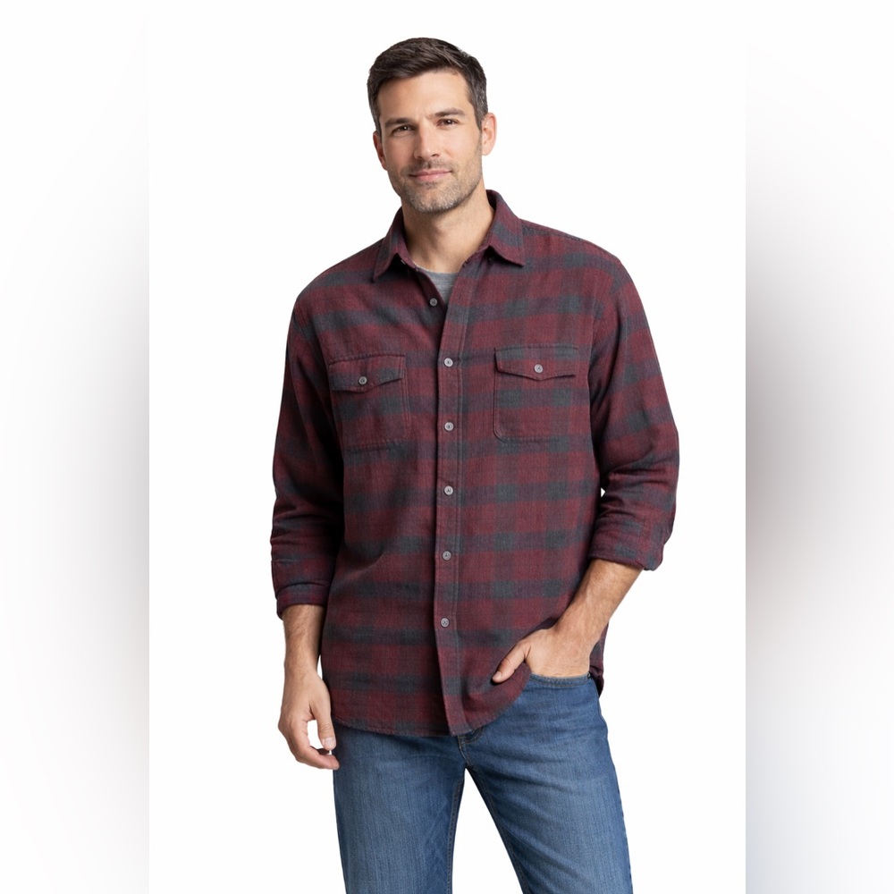 Carbon2Cobalt Burgundy Charcoal Plaid Flannel Shirt Men’s Large Soft